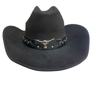 Western cowboy/cowgirl Longhorn loop stitch bandit hat black felt